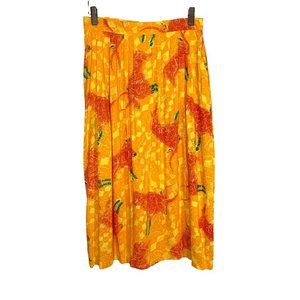 Vintage 90s Orange Yellow Bull Graphic Below Knee Full Skirt Medium